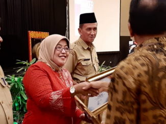 Netti Herawati saat menerima penghargaan.