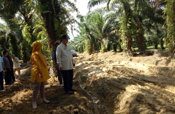 Wagub Nasrul Abit di jalan ke Teluk Tapang yang masih berlumpur.