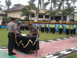 Upacara pelantikan Iptu Afridal menjadi Kapolsek Tanjung Emas.
