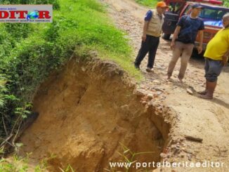 BPBD Solsel tinjau jalan terban sebelum jembatan Sungai Abong yang roboh ke sungai Di Kecamatan Sangir Batang Hari.