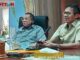 Gubernur dan sekdaprov saat mengikuti Vidcom KKN.