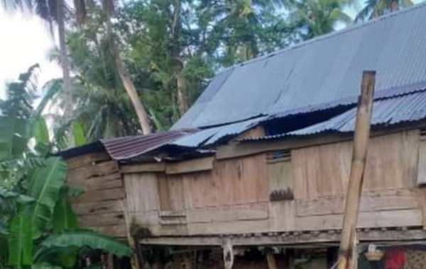 Rumah yang ditimpa pohon tumbang.