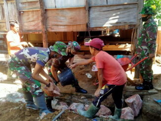 Satgas TMMD tengah membantu merenovasi rumah warga.