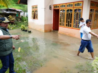 Bupati Eka Putra saat meninjau kawasan banjir.