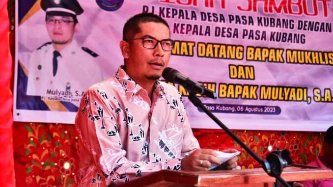 Wali Kota Sawahlunto H. Deri Asta dalam sambutan Pisah Sambut Kepala Desa Pasar Kubang