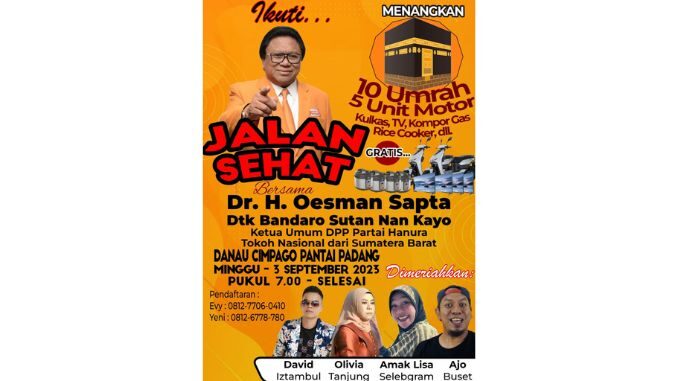 Jalan Sehat Partai Hanura di Danau Cimpago, Dimeriahkan David Istambul, Olivia, Amak Lisa dan Ajo Buset