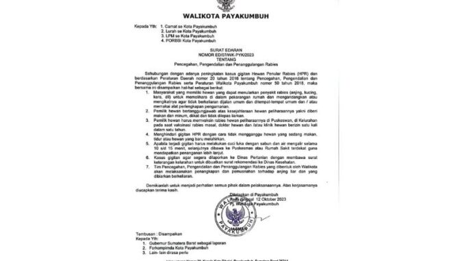 Surat edaran yang dikeluarkan Pemko Payakumbuh.