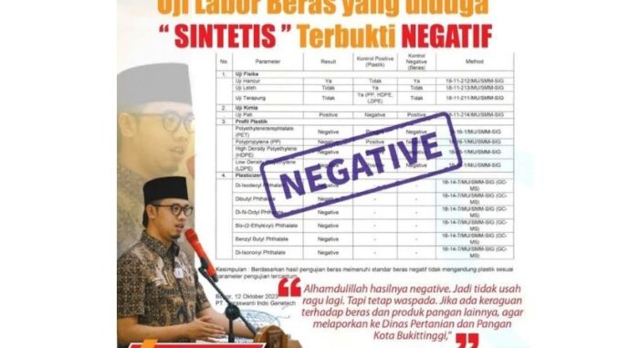 Wako Erman Safar himbau warga Bukittinggi tidak resah dan tetap waspada dengan isu beras sintetis.