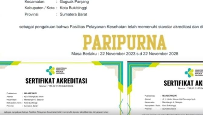 Akreditasi Puskesmas dan RSUD Bukittinggi.