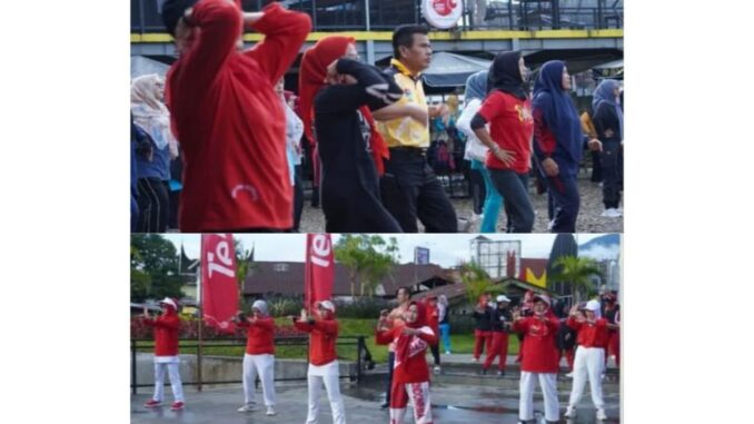 Suasana senam pagi keluarga besar Korpri.