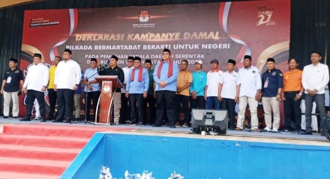 Deklarasi Damai Pilkada Tahun 2024 dengan tema Pilkada Bermartabat, Berarti Untuk Negeri yan digelar KPU Tanah Datar.
