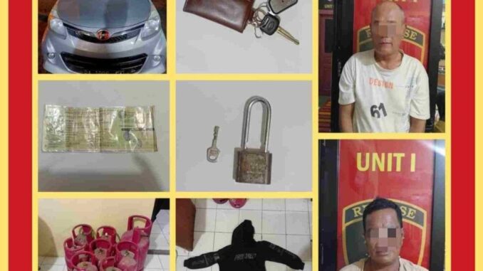 Tersangka pencuri tabung LPG dan barang bukti.