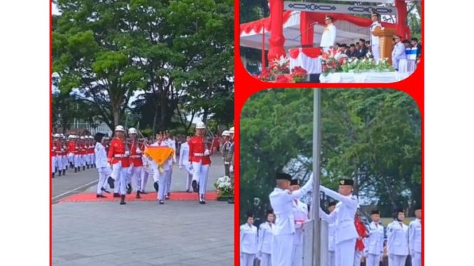 54 Paskibraka Bukittinggi melaksanakan pengibaran bendera pusaka dalam Upacara Detik-Detik Proklamasi Kemerdekaan RI ke-80.