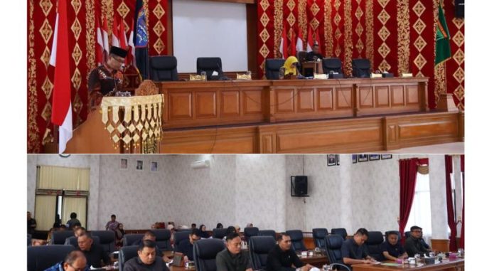 Suasana sidang paripurna DPRD Payakumbuh dengan agenda mendengarkan jawaban pemerintah atas pandangan umum fraksi terkait RAPBD 2026.